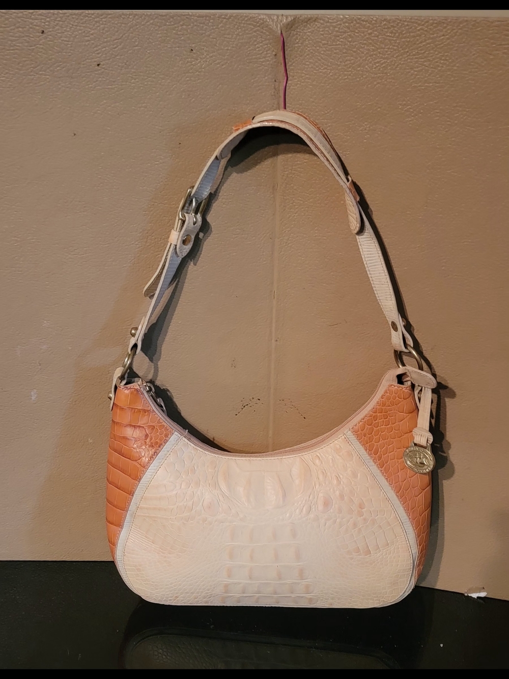 BRAHMIN Two-Tone Cream and Tan Croc-Embossed Shoulder Bag - Picture 15 of 16